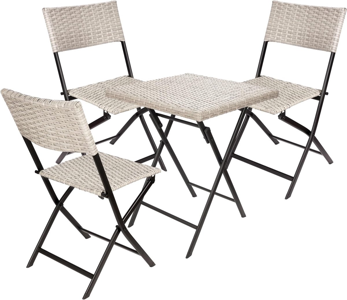 BRUBAKER Lugano Balkonset met tafel en 3 stoelen, weerbestendig, inklapbaar en ruimtebesparend, polyrotan balkonmeubelset, zitgroep voor balkon, terras, bistroset met klapstoelen, grijs/beige