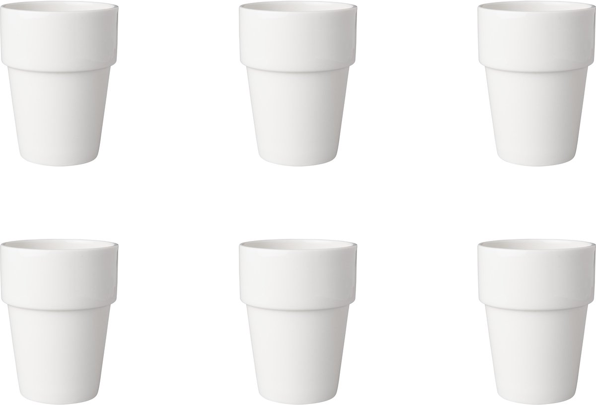 Mammoet - Budgetline - Beker - Mok - 6 stuks - 19 cl - Wit - Porselein - Melkbeker