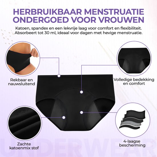 Sous-vêtements menstruels - Taille L - Zwart - Slips menstruels - sous-vêtements menstruels - sous-vêtements femme - Incontinence - Lavable
