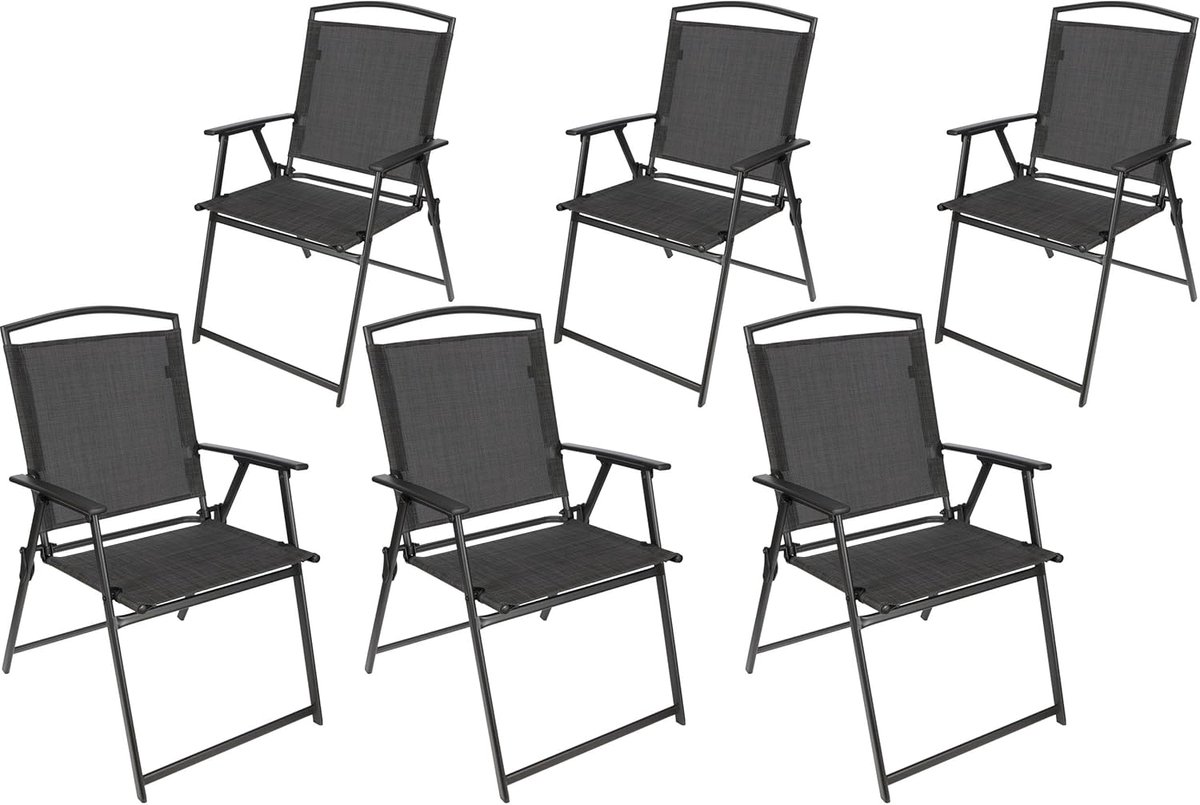 BRUBAKER Bergamo Tuinstoel, weerbestendig, ruimtebesparend, inklapbaar, klapstoel voor camping, tuin, terras en balkon, donkergrijs, set van 6