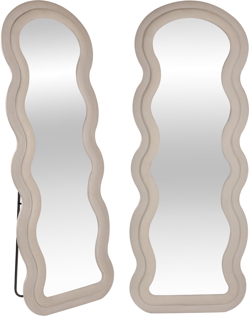 SensaHome Wavy Gestoffeerde Staande Spiegel - Passpiegel Suede Velvet - 60x160 - Wit Creme op Prijzenvolger.com