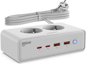 Voomy 65W Stekkerdoos - 2 USB-C & 2 USB-A Poorten - 2 Stopcontacten - Aan / Uit schakelaar - Snellader voor Laptop, Telefoon & Tablet - Oplader, Adapter, Verlengsnoer - Wit