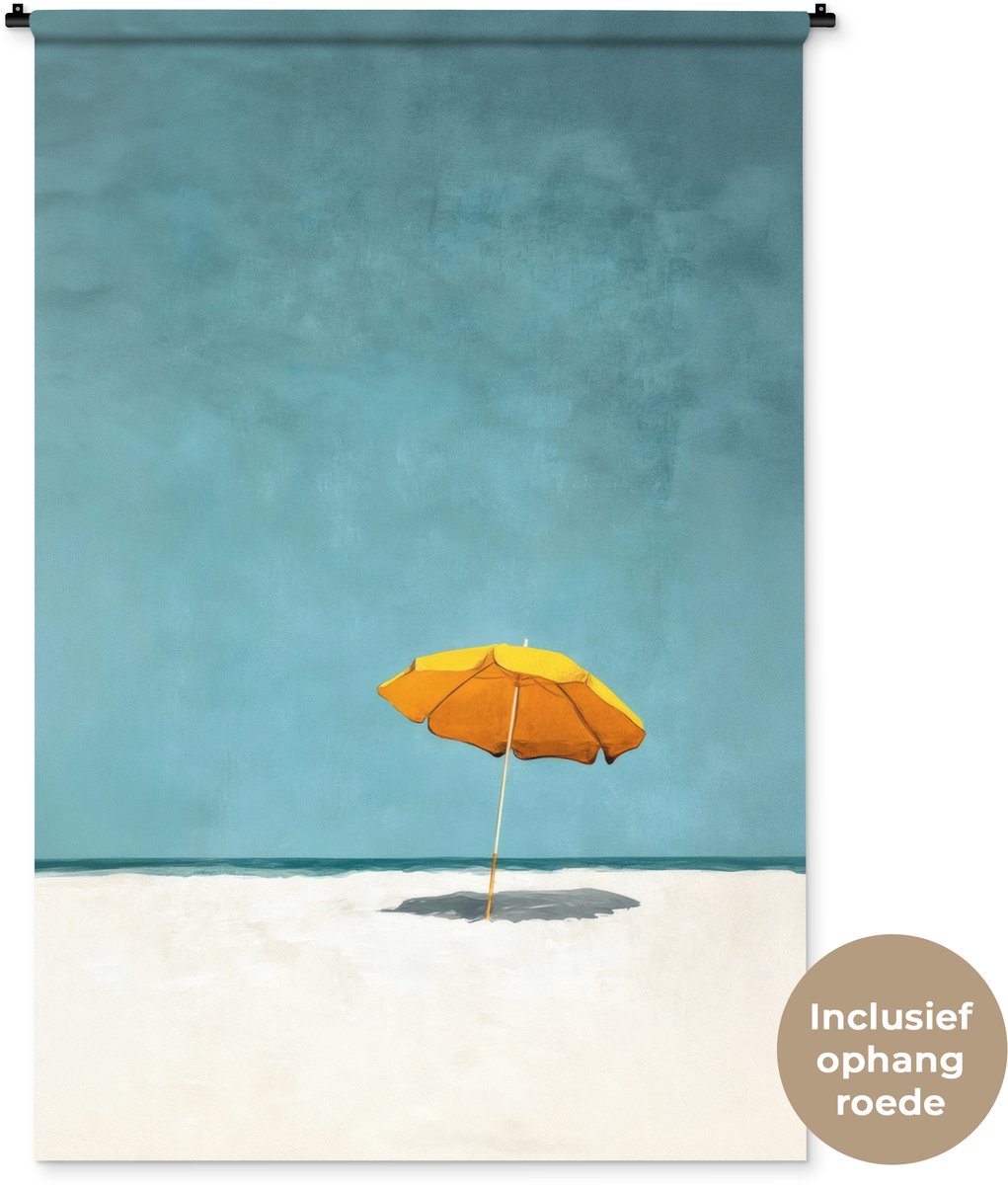 Wandkleed 120x180 cm - Wanddoek Parasol - Geel - Strand - Zee - Wandtapijt - Wandkleden