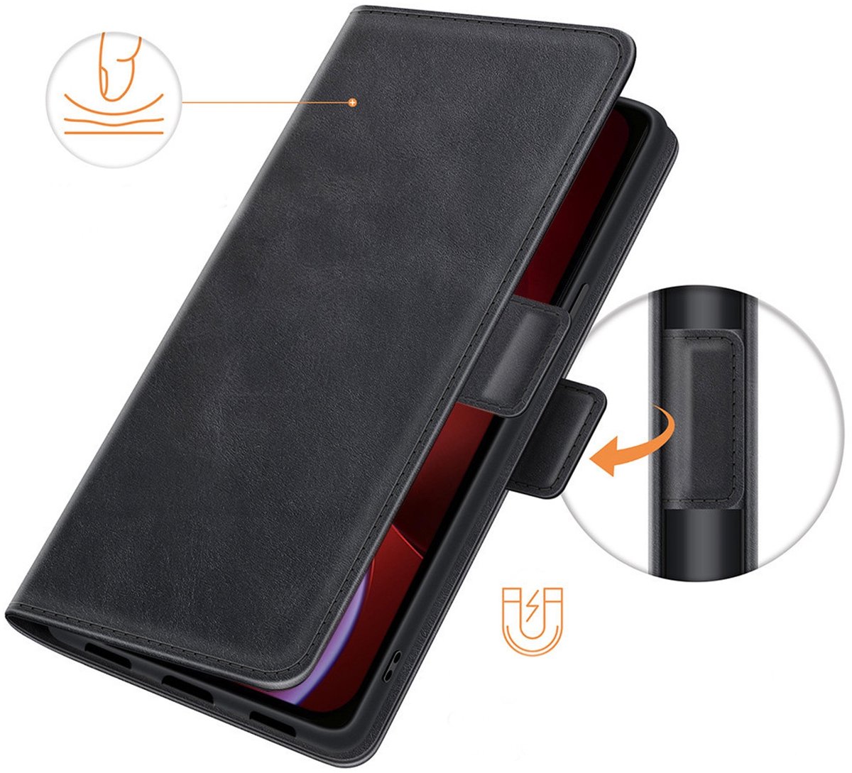 PU Lederen Wallet Hoesje met Sluiting geschikt voor iPhone 14 - zwart