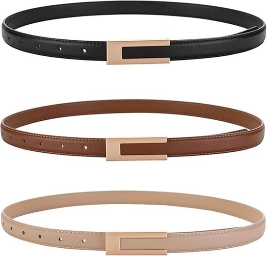Dames smalle riem - 95cm lang - 3 artikelen - leren riem - verstelbare dunne riem - retro smalle riem - klassieke decoratieve riem - geschikt voor jeans - nette mode riem - retro smalle riem - eenvoudige klassieke all-match riem - S