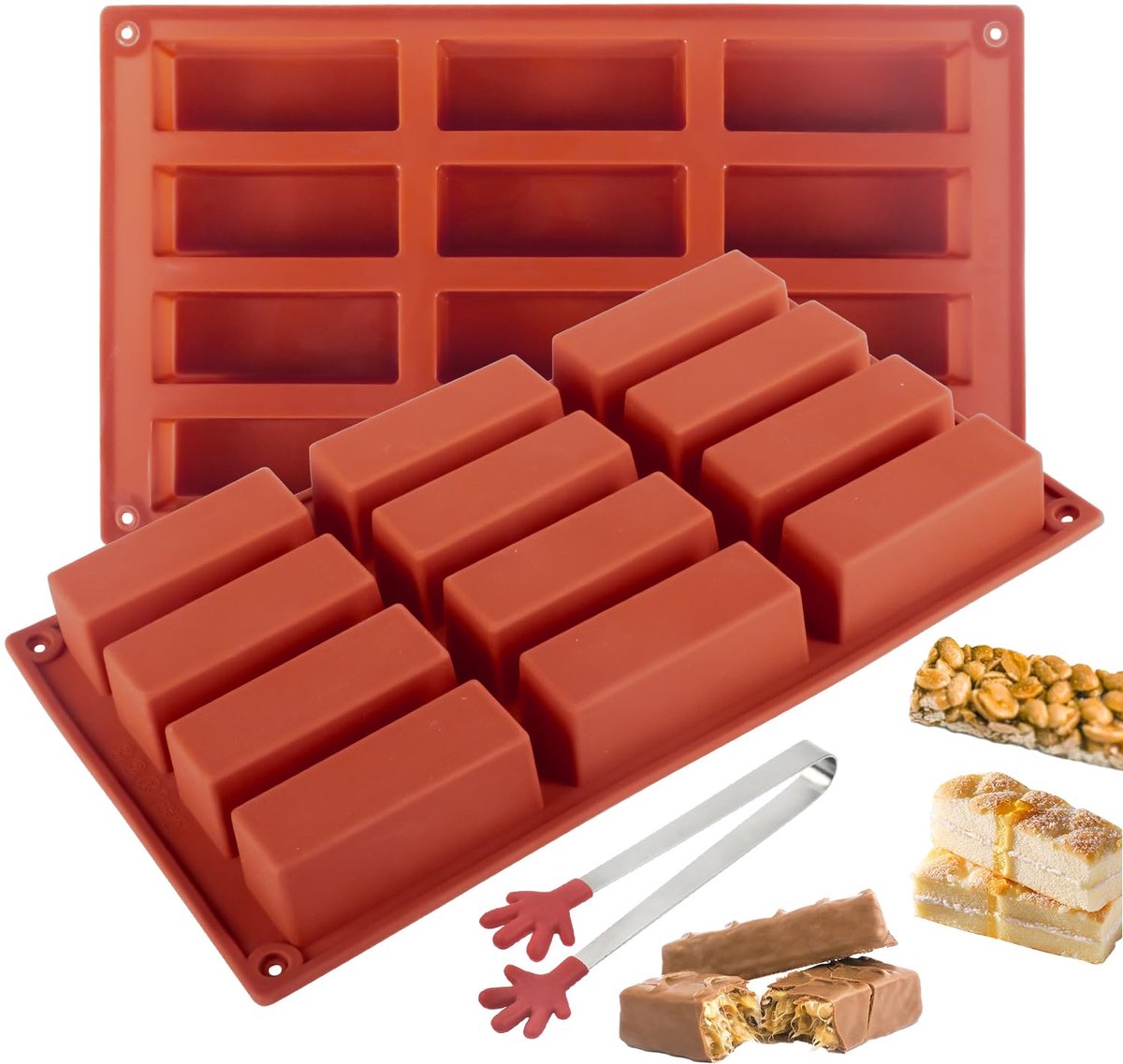 Ibenzoa® Multifunctionele Siliconen Bakvormset voor Muesli, Chocolade en Energiebars met Suikertang