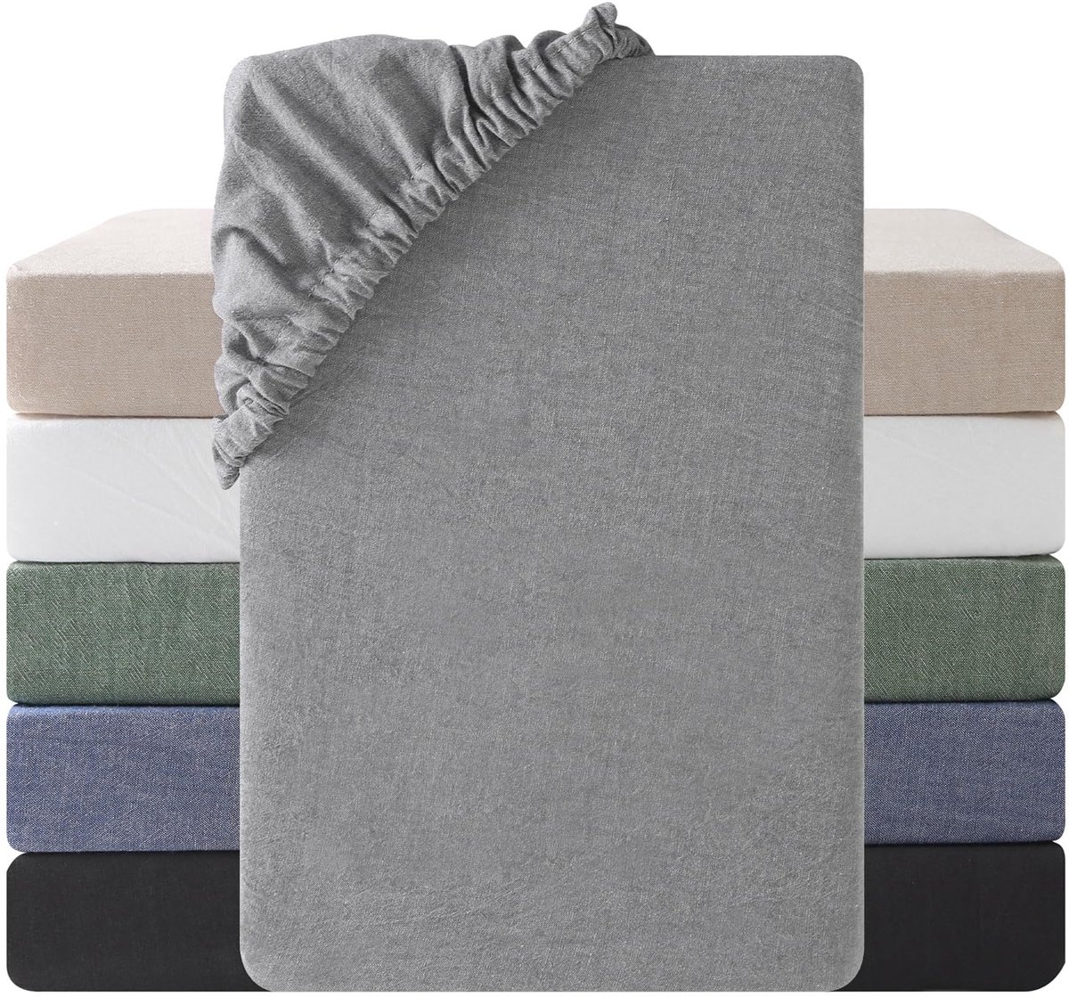 Ibenzoa Ademend Hoeslaken van 100% Gewassen Katoen voor Comfort en Stijl in de Slaapkamer grijs