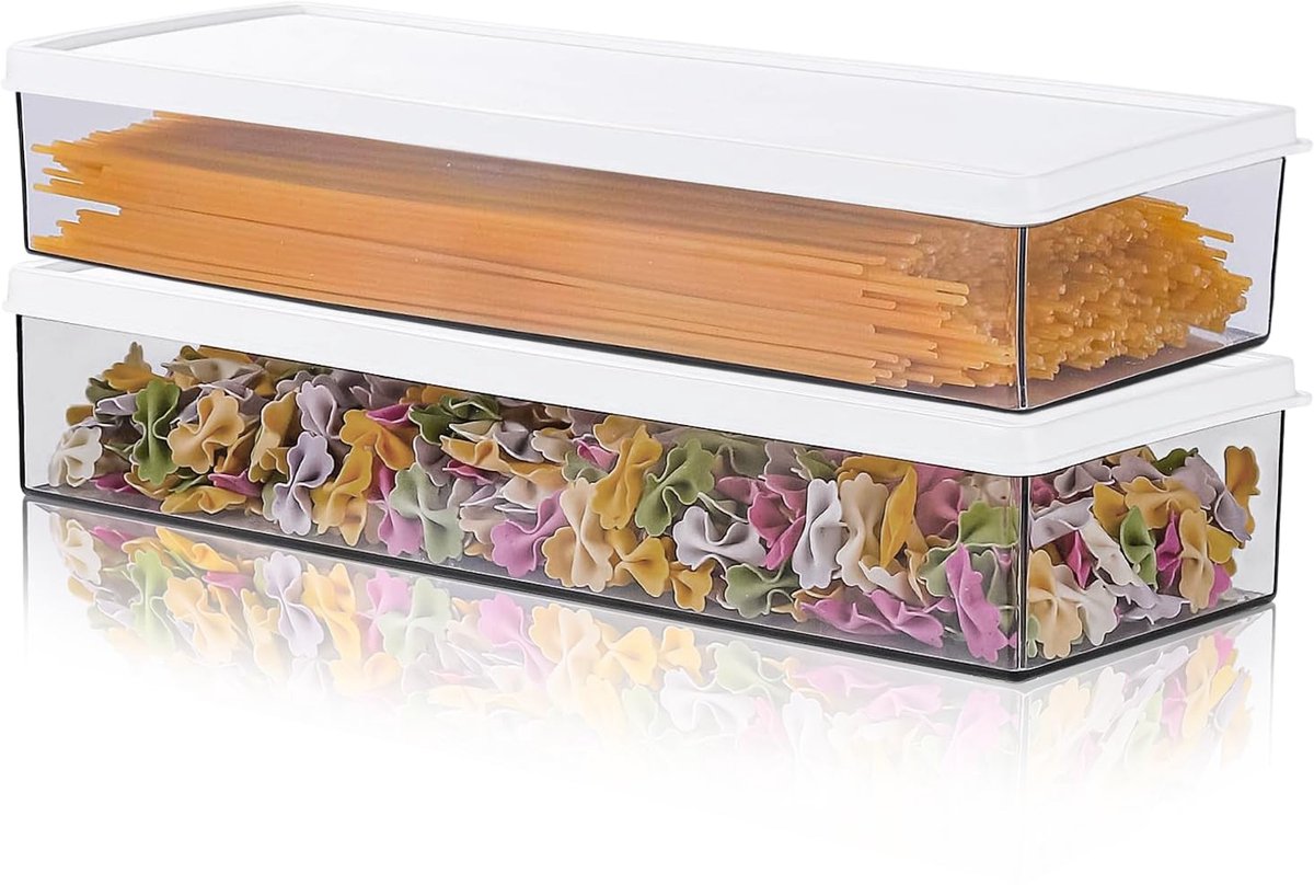 Ibenzoa® Ruimtebesparende Transparante Voedselopslagcontainers voor Pasta, Muesli en Snacks, Set van 2, Luchtdicht en BPA-vrij