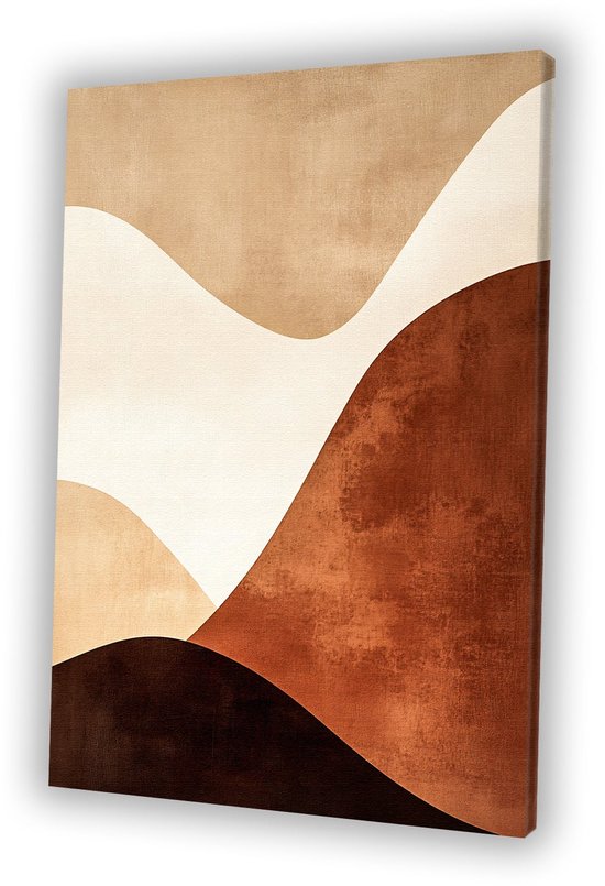 Canvas schilderij met abstracte golvende patronen in bruin, beige en crème.
