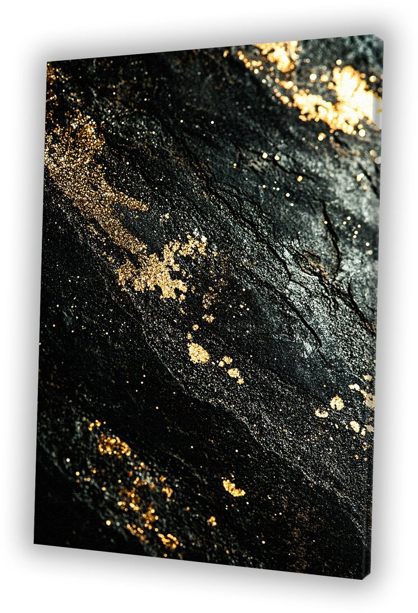 Luxe gouden details op zwart. - Goud. schilderij op canvas - Wanddecoratie canvas textuur.