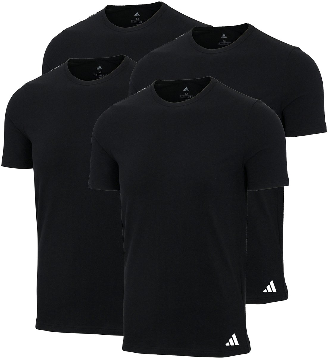 Set van 4 adidas T-shirts met ronde hals herenondershirt ronde hals katoen duurzaam Zwart