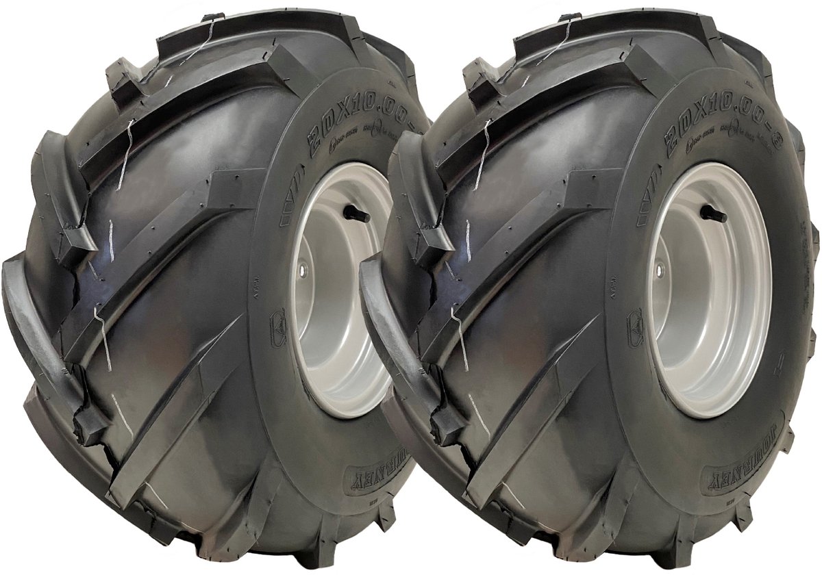 20x10.00-8 Open Centre P328 wielen & velg met noppen Rotovator 100 mm PCD (set van 2)