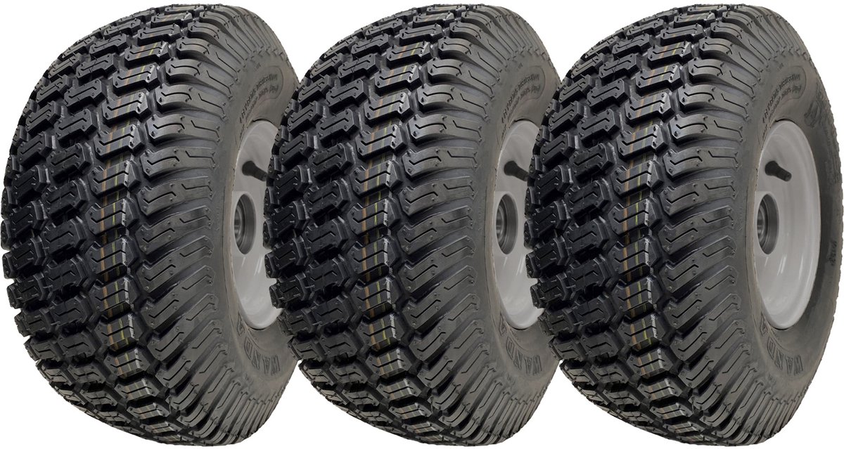 15x6.00-6 wielen voor grasmaaiers, 65 mm naaf, band op velg, 20 mm lagers (set van 3)