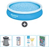 Piscine Opblaasbaar ronde Bestway à Set Fast - 366 x 76 cm - Blauw - Pompe, filtre, bandelettes de test et guide de la piscine inclus