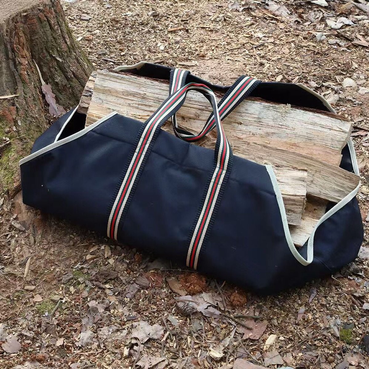 WOLFF MOUNT Haardhout Tas Blauw – Stevige Canvas Draagtas voor Haardhout, Sprokkelhout en Houtblokken – Opvouwbare Houttas met Sterke Handvatten – 72 x 45 cm