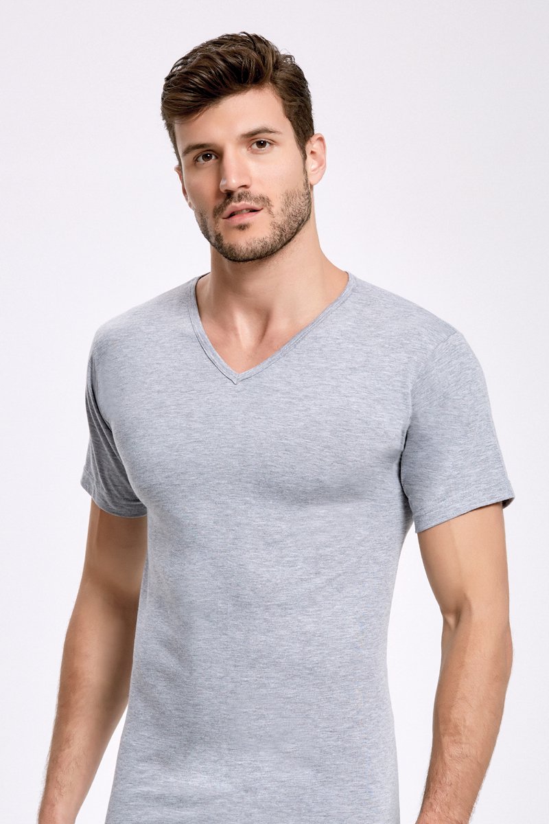 ilke® 2 Pack Heren T Shirt - V hals - 100% Katoen - Grijs - Maat XL