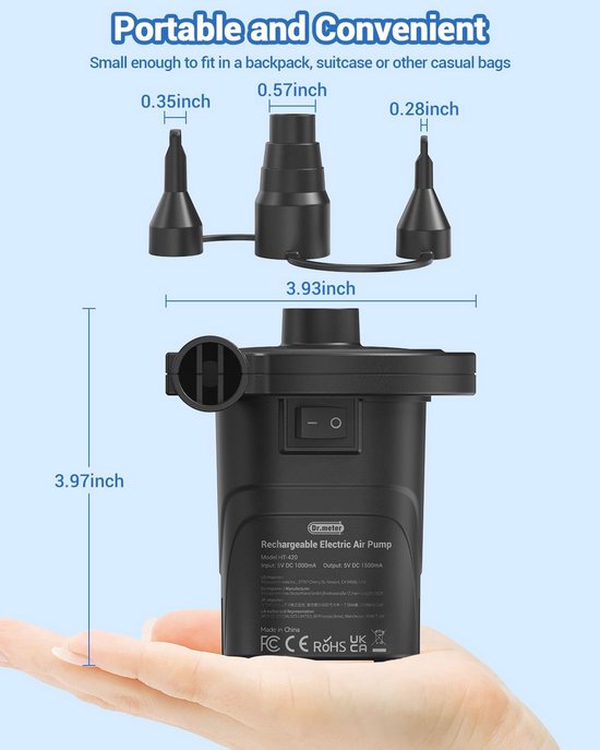 Electric Air Pump for Inflatable Mattress - Portable Pump for Cushion Boat Swimming Pool Rubber Boat Gymnastics Ball by Dr.meter van Dr.meter — afbeelding 5