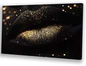 Lèvres noires à paillettes dorées - Toiles à paillettes - Décoration murale toile lèvres - Hyperréalisme - Tableaux modernes - Toile peinture salon - toile 60x40 cm