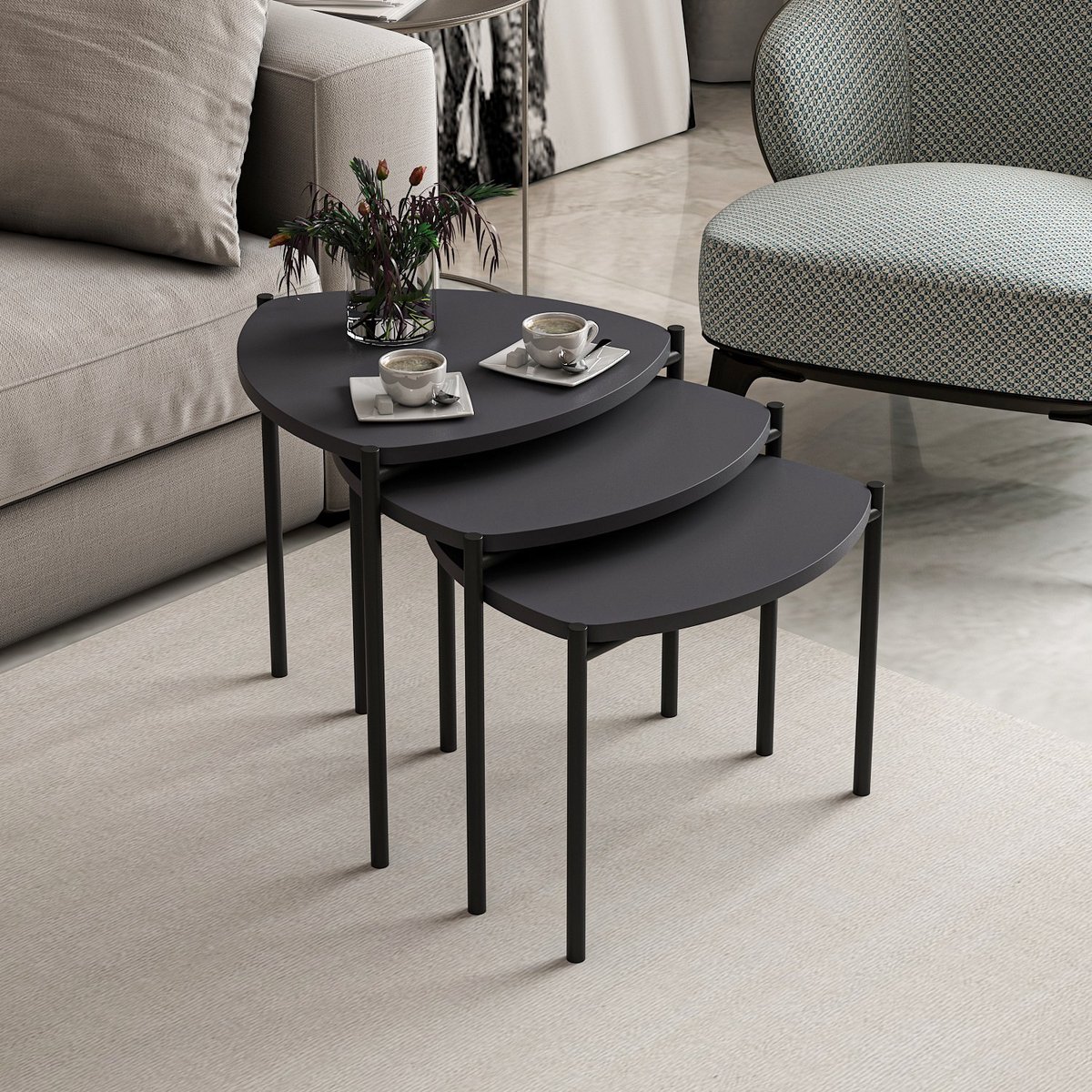 Lenny NT Bijzettafel (3 stuks) | 100% MELAMINE | Antraciet - Emob - Bijzettafel - Antraciet - Melamine