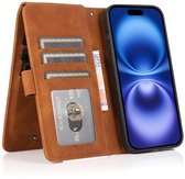 Mobiq - Étui portefeuille en cuir souple pour iPhone 16 Plus - marron