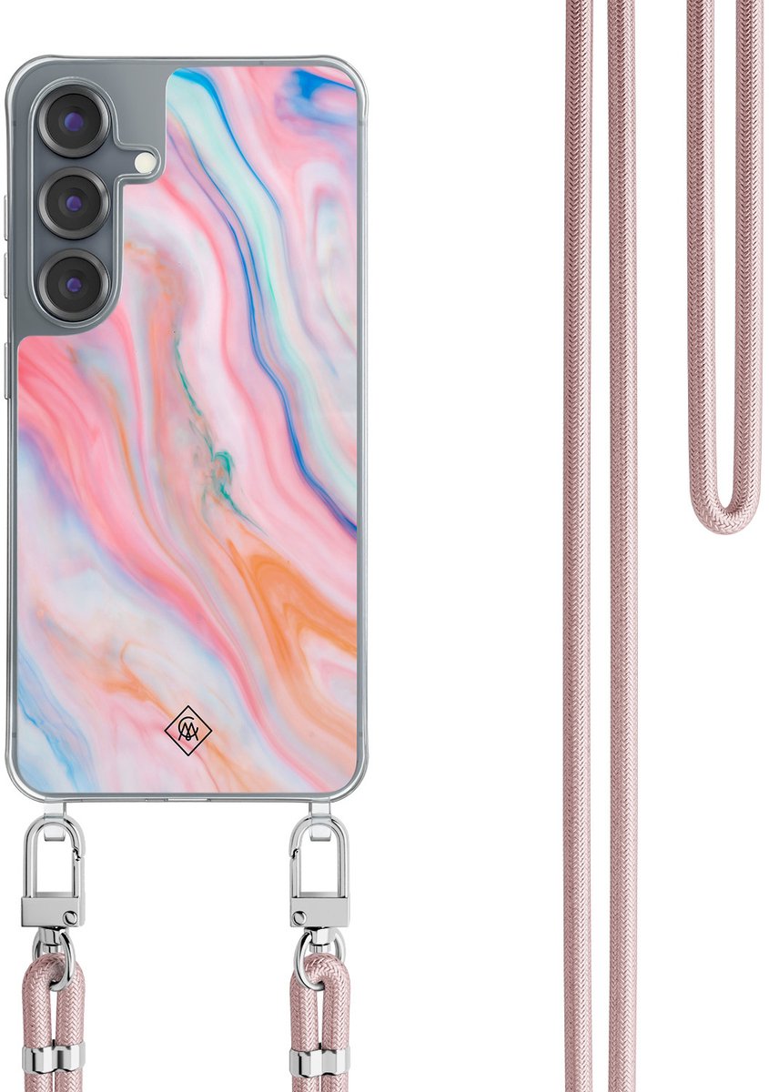 Casimoda® hoesje met koord - Geschikt voor Samsung S25 - Pink Glam - Afneembaar koord - TPU/polycarbonaat - Roze