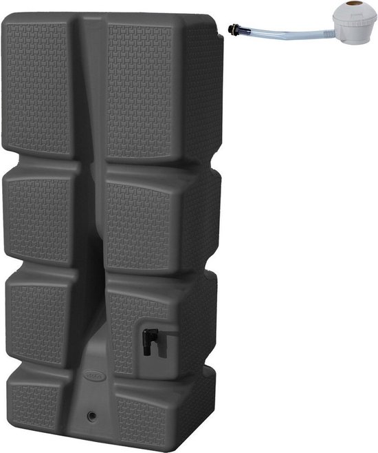 Grijze EDA regenton van 310 liter met een textuurpatroon, 60 x 40 x 138 cm, inclusief RWA-kit.