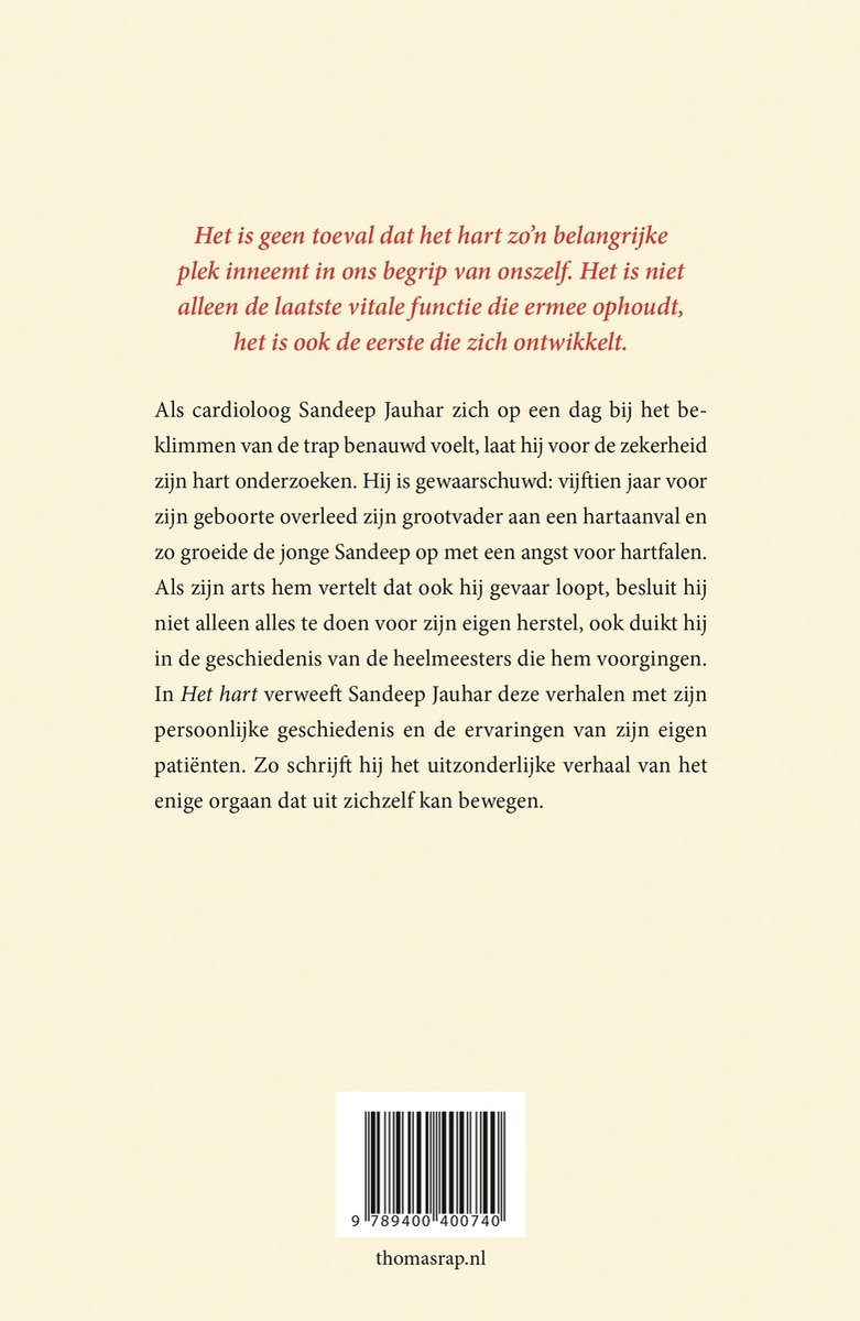 Achterkant van het boek 'Het hart' met tekst.