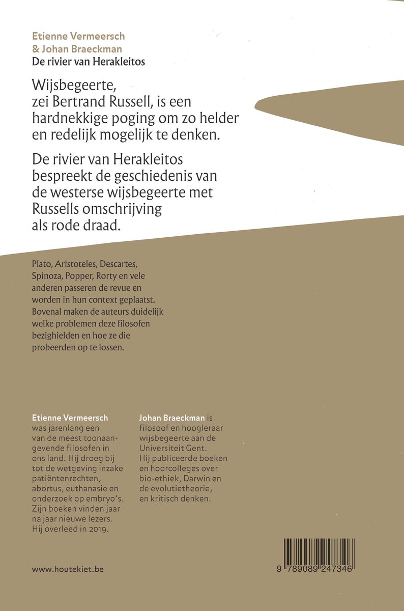 Boekcover met titel 'De rivier van Herakleitos' en auteursnamen, met biografieën en ISBN.