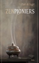 Boek kaft met titel ZENPIONIERS van Paul de Jager, met een brandende wierookbrander.