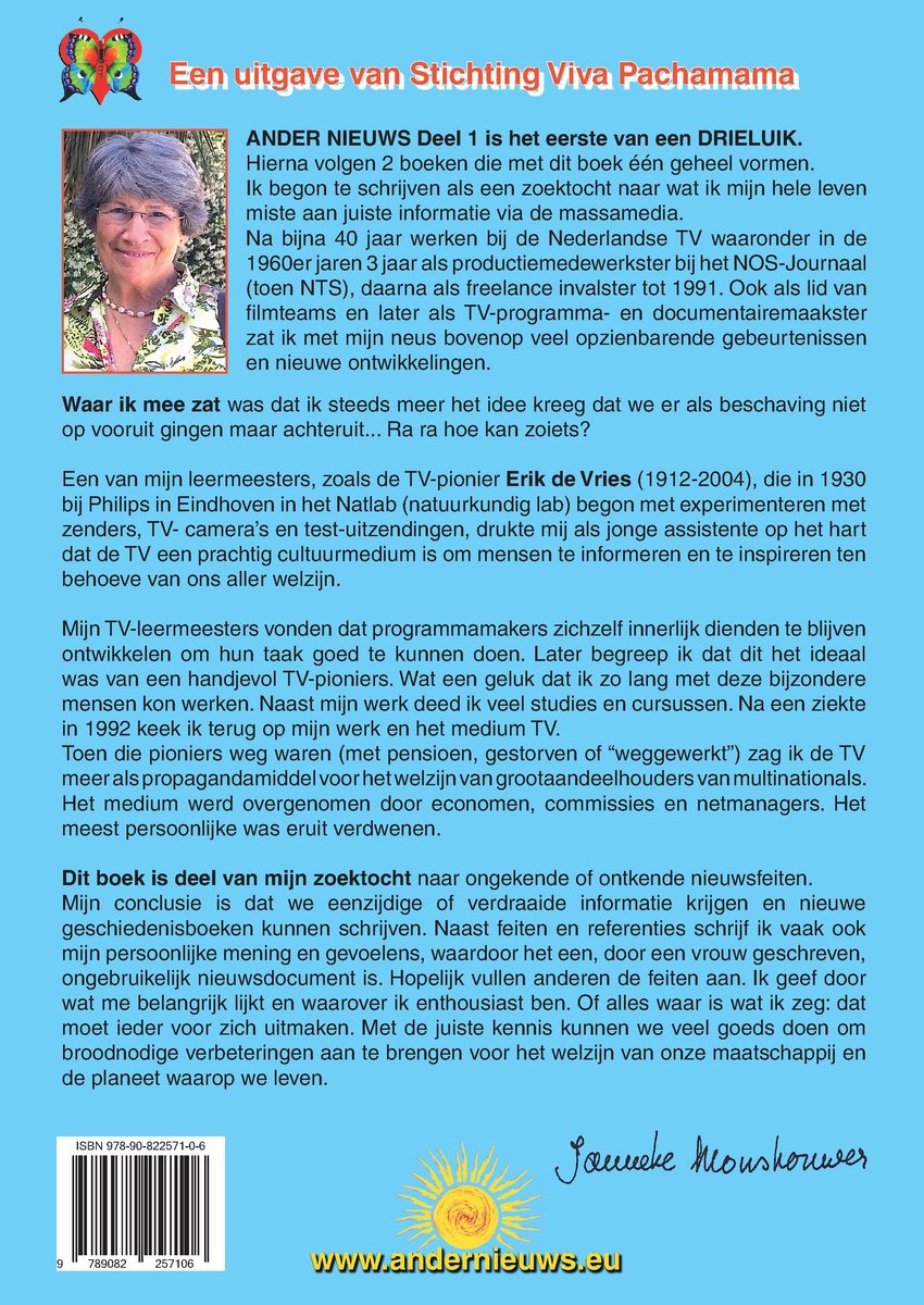 Boekomslag met foto van de auteur, tekst 'Ander Nieuws Deel 1' en ISBN