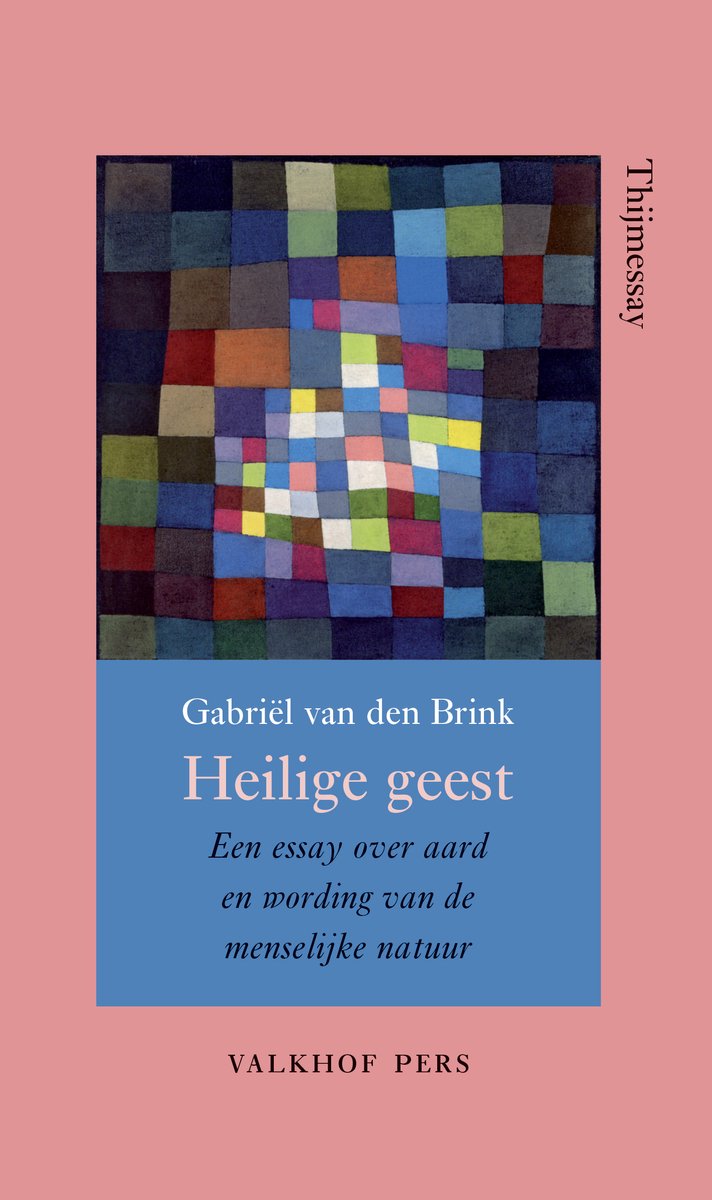 Boekomslag met abstract schilderij van Paul Klee-achtige geometrische vormen in blauw, groen, rood en geel. Titel: "Heilige geest".