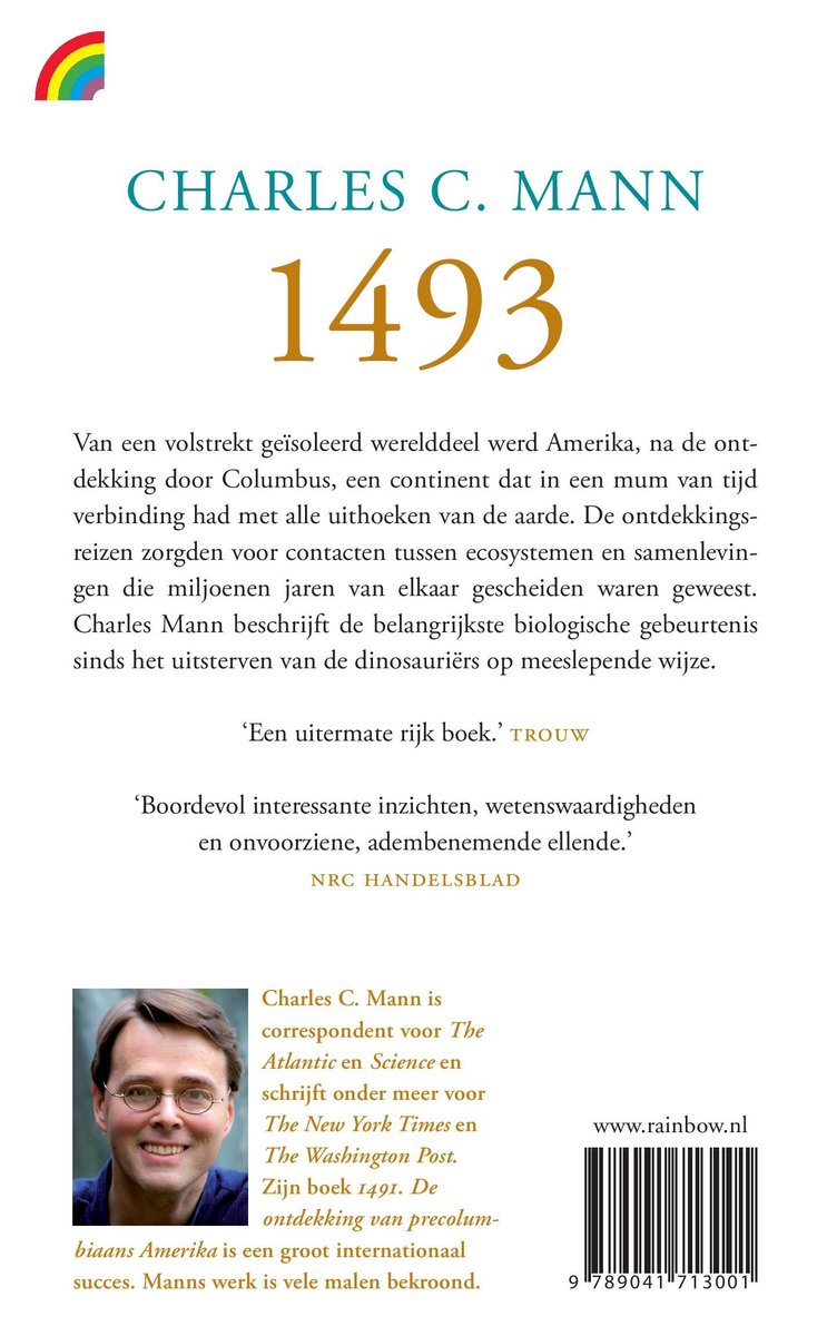 Portret van auteur Charles C. Mann met tekst over zijn boek 1493 en zijn achtergrond.