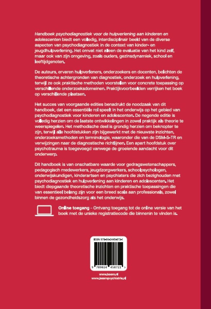 Handboek psychodiagnostiek voor de hulpverlening aan kinderen en adolescenten - back cover