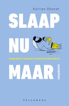 Boek "Slaap nu maar (alsjeblieft)" met illustratie van slapende vader met kind, tekst "Slaap nu maar"