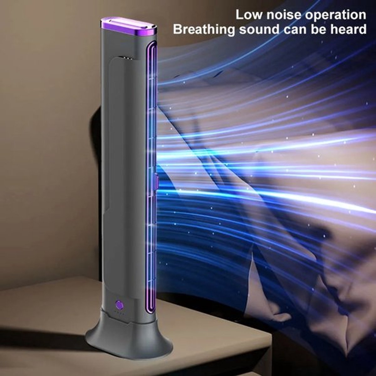 Gran Vida® - Torenventilator - Bladloos & Stil - Ruimtebesparend Design - Instelbare Luchtstroom - USB Aangedreven - Grijs