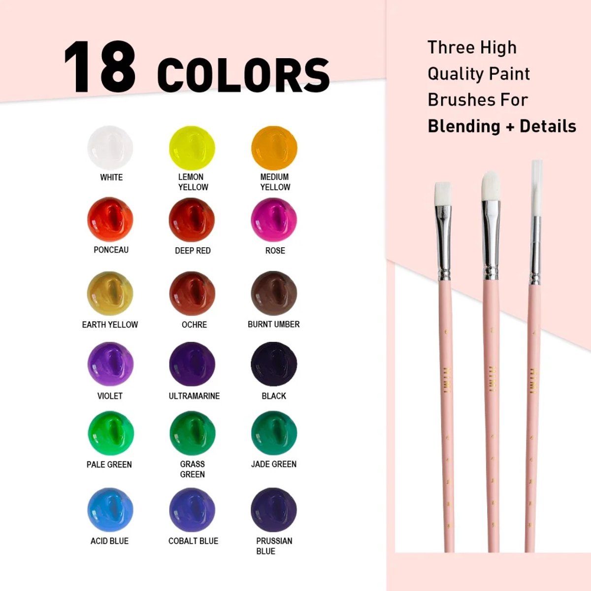 HIMI - Gouache - set van 18 kleuren - 30gr - 3 penselen - Roze — afbeelding 5