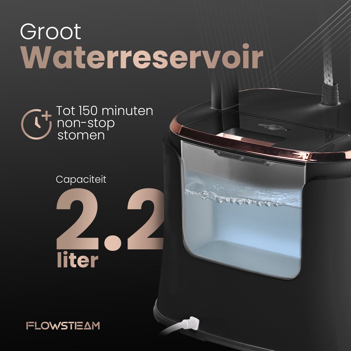 FLOWSTEAM® PRO Kledingstomer - Handstomer - Stoomreiniger - Stoomapparaat Kleding - 150 Minuten Stomen - 2.5M Snoer - Zwart — cadeau in Wonen & Interieur - foto 6