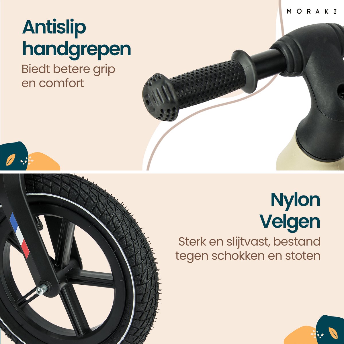 Moraki - Loopfiets - 2 Jaar - Verstelbaar Zadel - Balance Bike - 3 Jaar - Jongens en Meisjes - Beige — afbeelding 3
