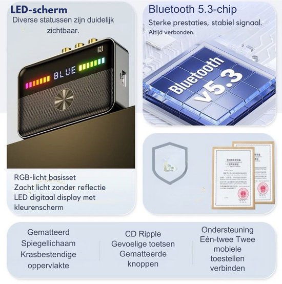 DrPhone SoundSyncX - Bluetooth 5.3 Audio-Ontvanger En Zender - Dynamische RGB-verlichting - Helder LED-display - Diverse Aansluitmogelijkheden - Dual Connection - Slimme NFC-koppeling - Zwart van Merkloos — afbeelding 4