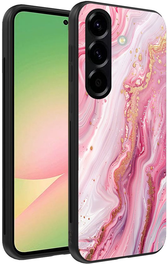 Smartphonica Telefoonhoesje Geschikt voor Samsung Galaxy A56 met marmer opdruk - TPU backcover case marble design - Roze geschikt voor Samsung Galaxy A56