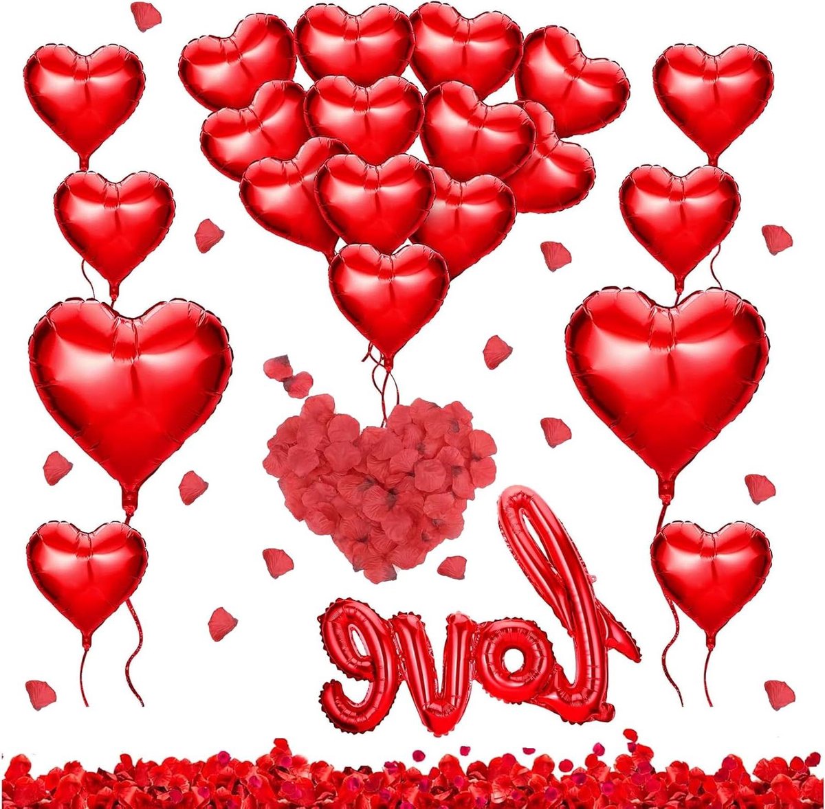 Valentijnsdag Decoratieset XXL - Huwelijksaanzoek Huwelijk met Hart Ballonnen Slinger Love Folie Ballon Rozenblaadjes Rood - Voor Hem en Haar - Vriend & Vriendin