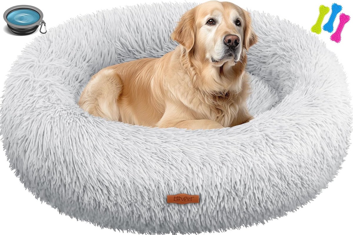 Hondenbed Rond - Zacht en Comfortabel Hondenkussen voor Kleine, Middelgrote en Grote Honden en Katten - Wasbaar, Inclusief Kauwbotten - Ø 80 cm - Lichtgrijs