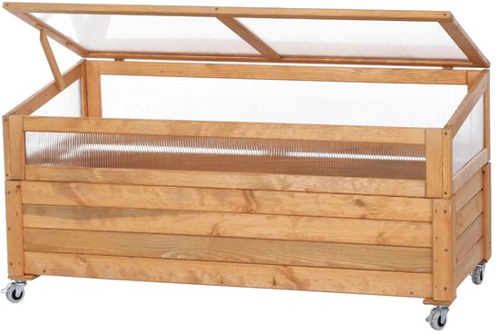 Foto: Kweekbak met deksel moestuinbak op wielen eikenlook voor buiten kweekkas tuinkas 118 x 52 x 59 cm