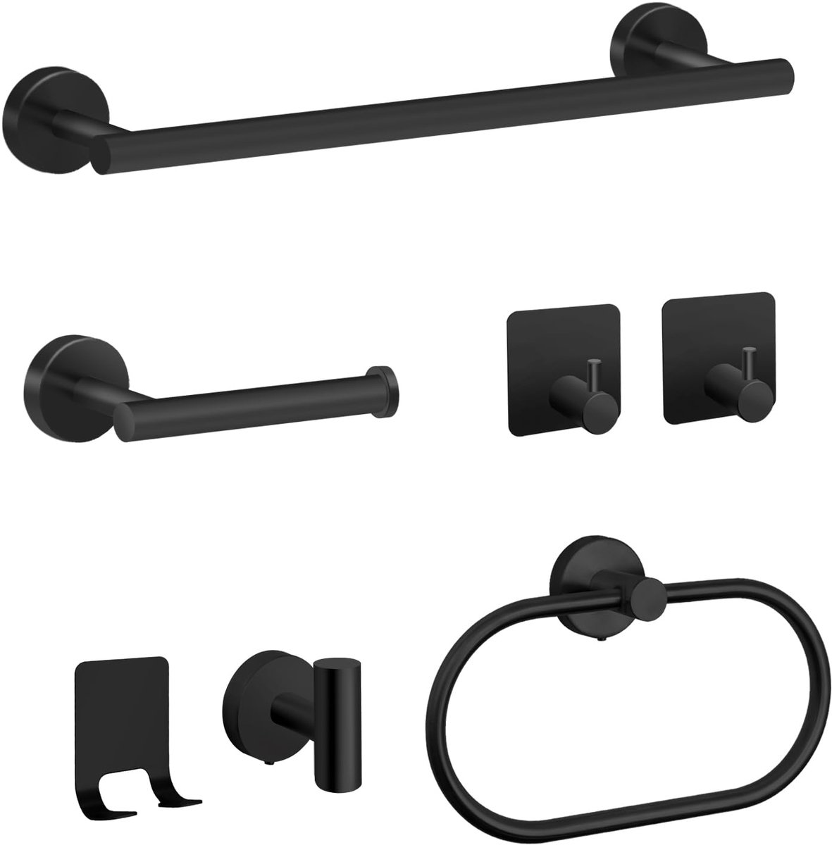 Ibenzoa® Stijlvolle 7-delige Badkameraccessoireset met Mat Zwart Ontwerp en Roestvrij Staal Materialen