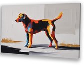 Abstracte kleurrijke hond - Hond canvas kunst - Schilderijen dier - Abstract expressionisme - Modern schilderij - Muurdecoratie slaapkamer - canvas 70x50 cm