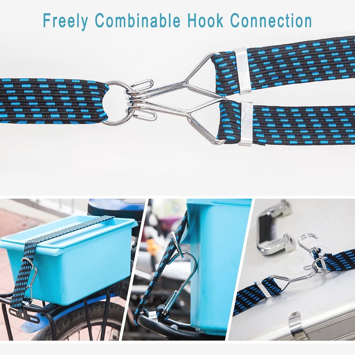 Heavy Duty Bungee Koorden met Haken - 4 Stuks, Elastische Bevestigingsriemen voor Fietsen, Camping, Auto en Dakdrager - 69 cm Blauw thumbnail 5