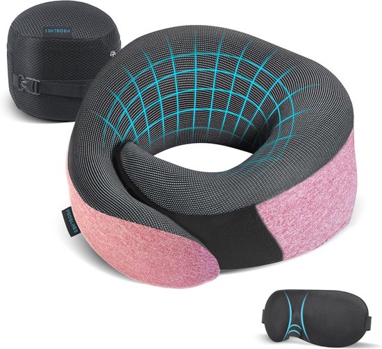 Foto: Orthopedisch nekkussen voor reizen met vliegtuig en auto inclusief traagschuim slaapmasker en draagtas