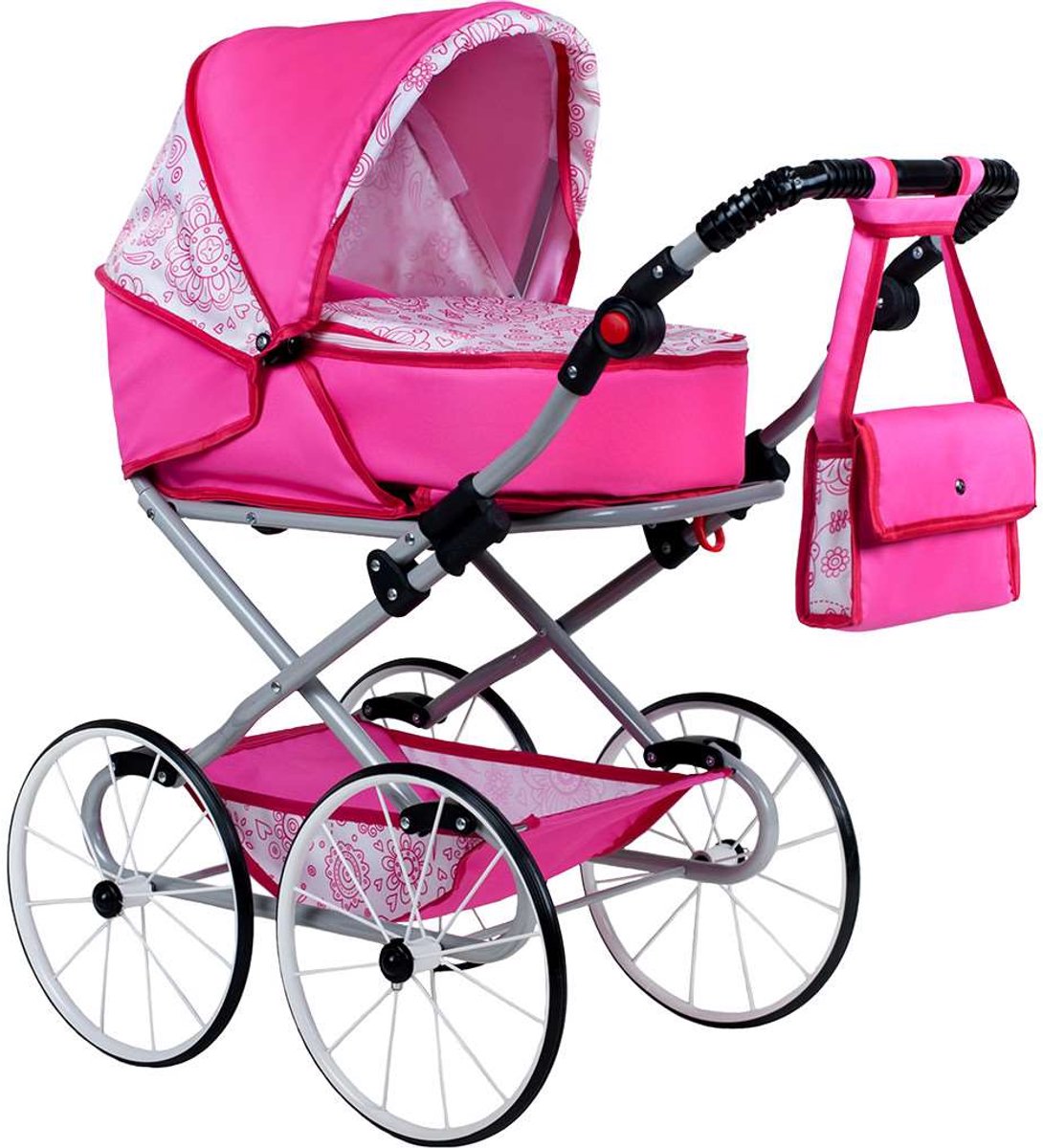 New Baby Natálka retro poppenwagen 2in1 roze - Speelgoedwagen