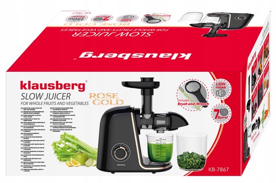 Klausberg Slow Juicer KB-7867 - 150W - 700 ml - Cold Press - Groenten en Fruitpers - Roségouden Accenten - Luxe Design & Hoog Saprendement van Klausberg — afbeelding 5