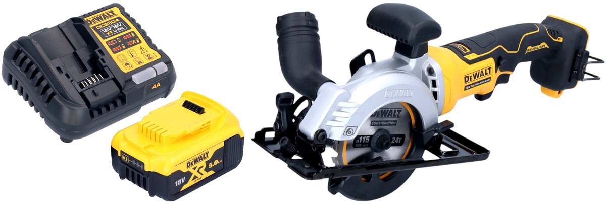 DeWalt DCS 571 P1 accucirkelzaag 18 V 115 mm borstelloos + 1x oplaadbare accu 5.0 Ah + lader